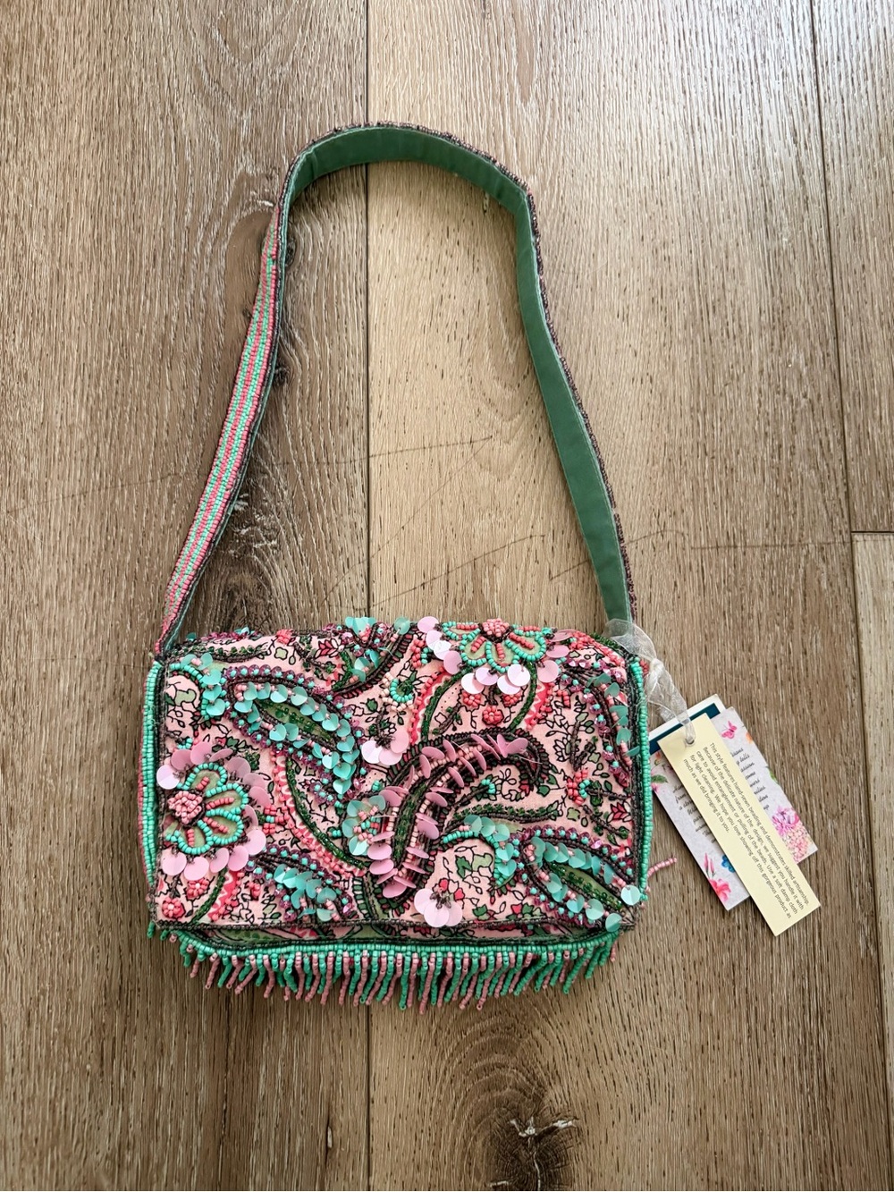 Beaded PAISLEY Purse in Pink and Mint